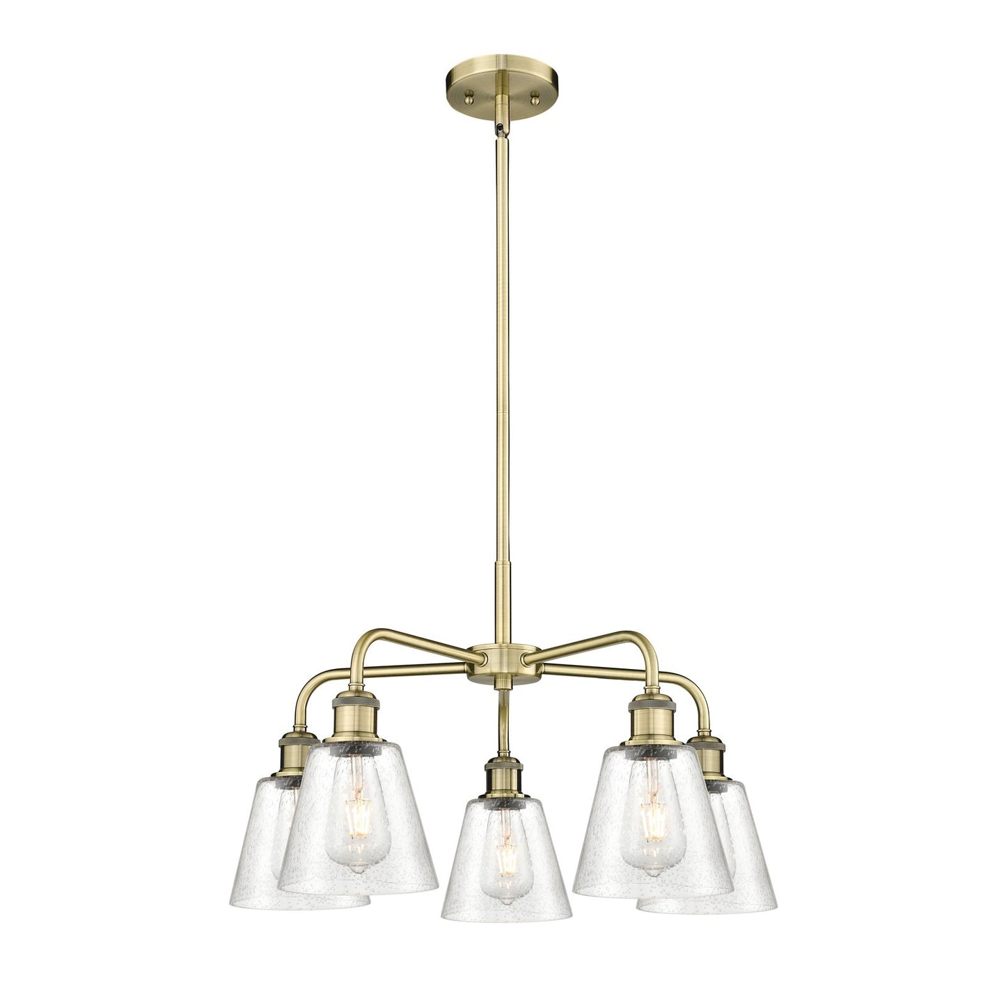 Innovations Caton 24.5in 5-Light Chandelier | Industrial Antique Brass Steel and Frosted Glass | Dining Room & Living Room | 24.5 | Model 516-5CR-AB-G454