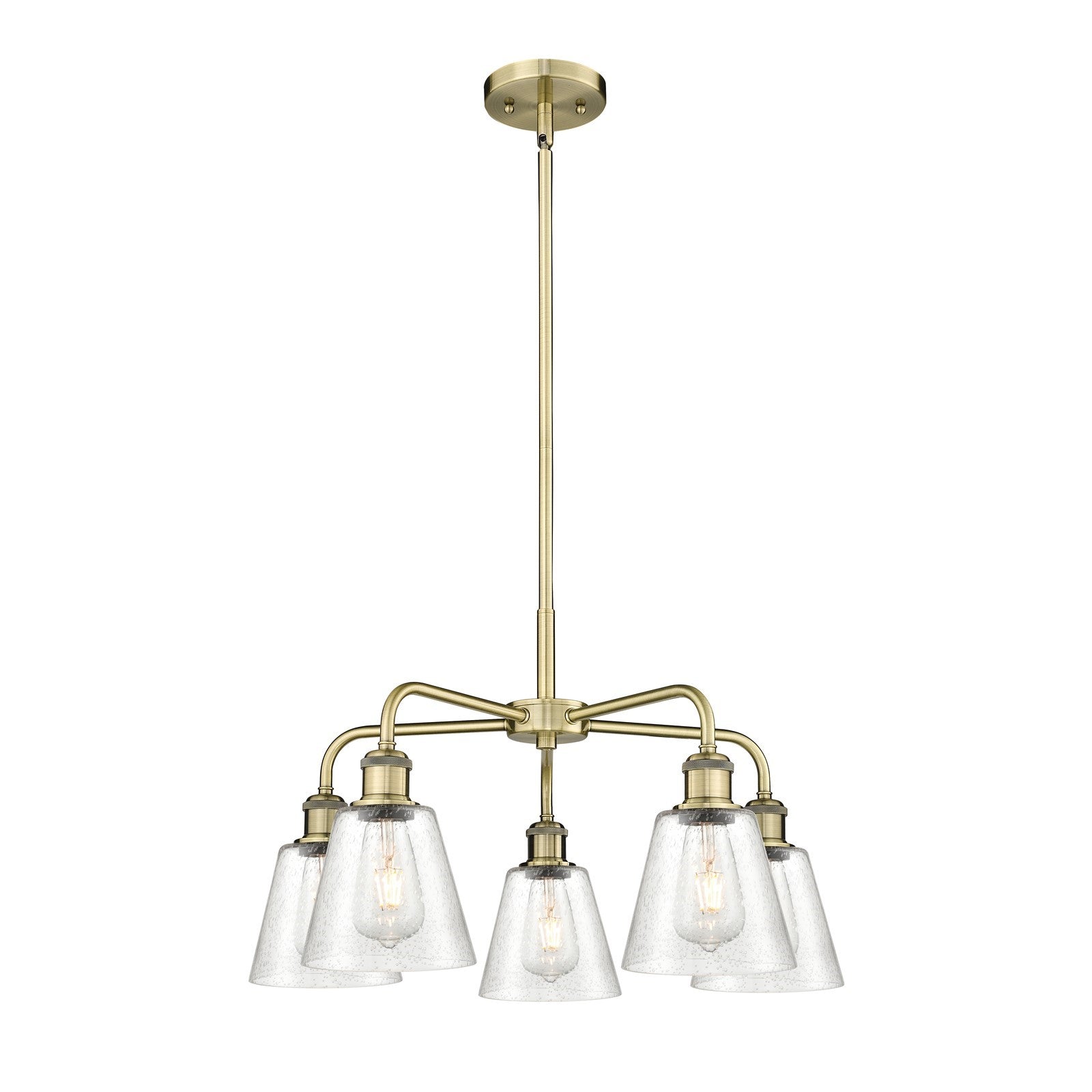 Innovations Caton 24.5in 5-Light Chandelier | Industrial Antique Brass Steel and Frosted Glass | Dining Room & Living Room | 24.5 | Model 516-5CR-AB-G454
