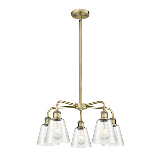 Innovations Caton 24.5in 5-Light Chandelier | Industrial Antique Brass Steel and Frosted Glass | Dining Room & Living Room | 24.5 | Model 516-5CR-AB-G454