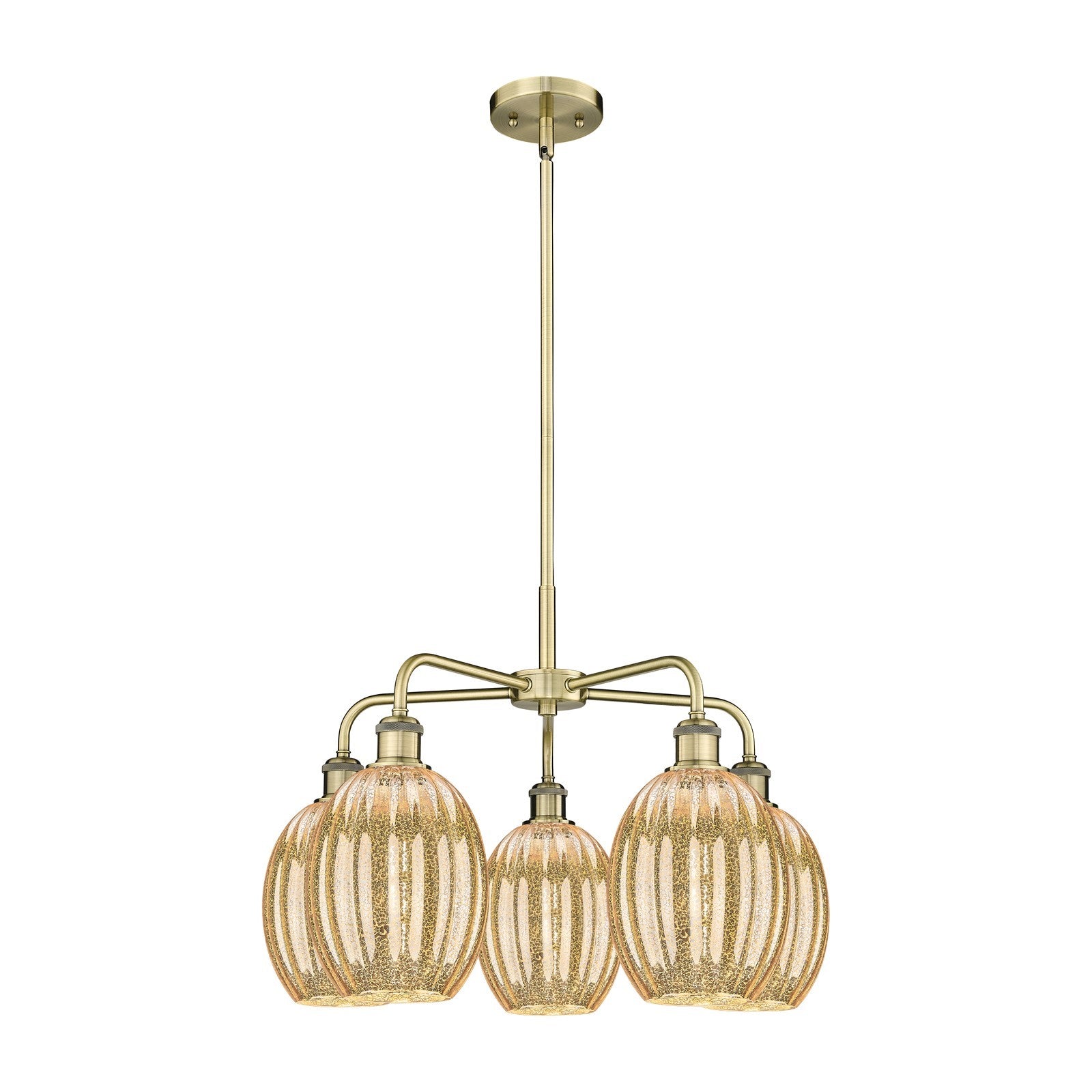 Innovations Preston Bulb 25in 5-Light Chandelier | Industrial Antique Brass and Mercury Glass | Dining Room & Kitchen Island | Model 516-5CR-AB-G459-6ME