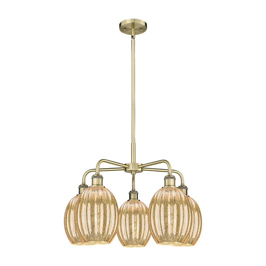 Innovations Preston Bulb 25in 5-Light Chandelier | Industrial Antique Brass and Mercury Glass | Dining Room & Kitchen Island | Model 516-5CR-AB-G459-6ME
