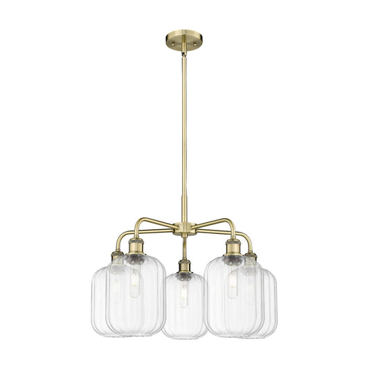 Innovations Preston Cylinder 25in 5-Light Chandelier | Industrial Antique Brass Steel and Clear Glass | Dining Room & Living | Model 516-5CR-AB-G460-7CL