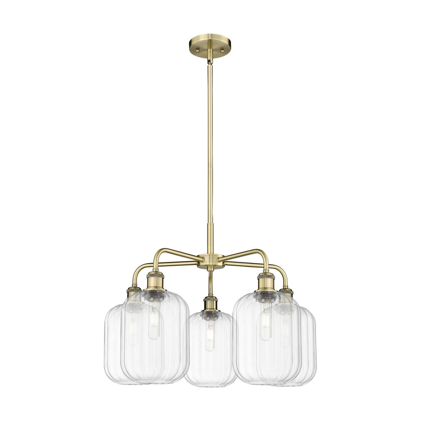 Innovations Preston Cylinder 25in 5-Light Chandelier | Industrial Antique Brass Steel and Clear Glass | Dining Room & Living | Model 516-5CR-AB-G460-7CL