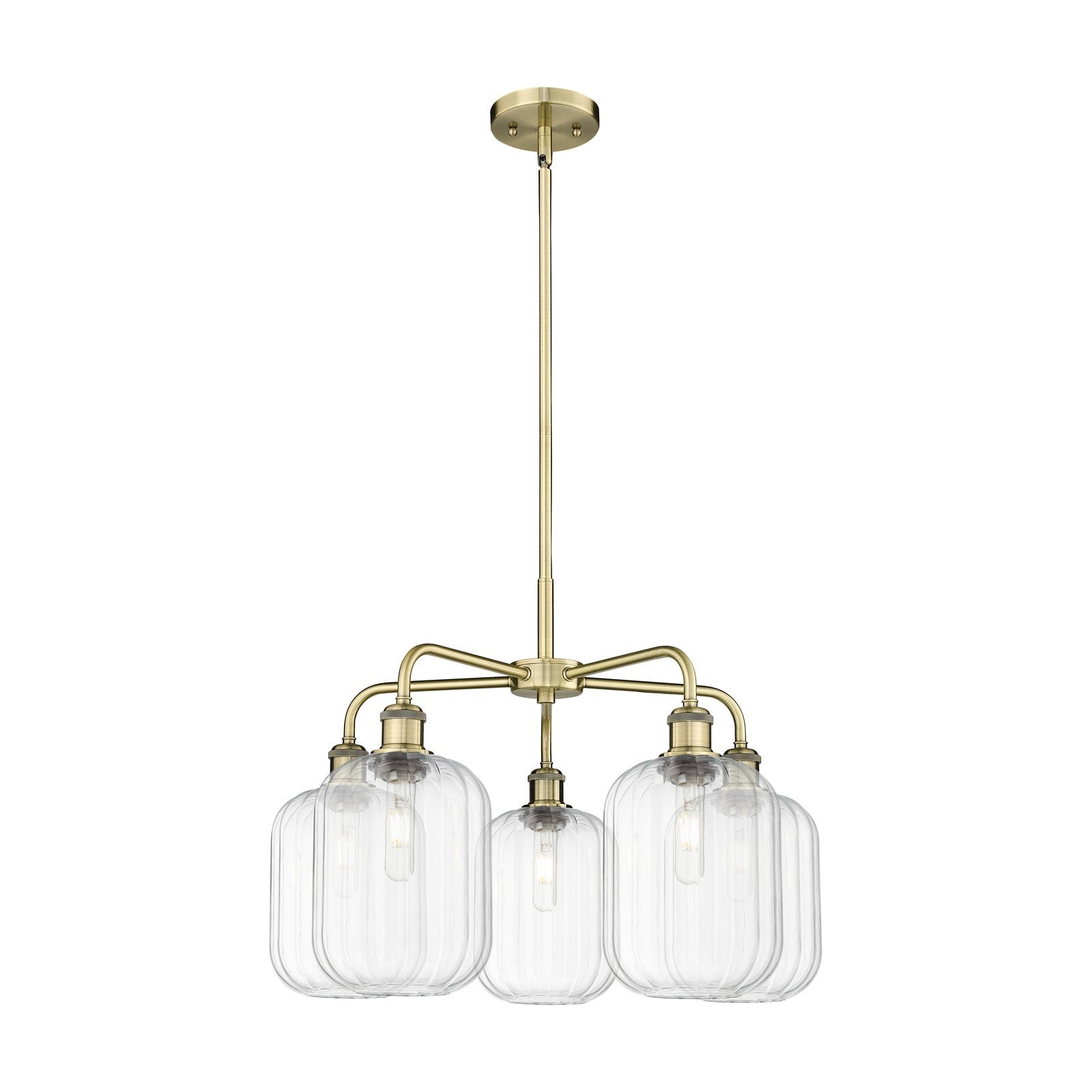 Innovations Preston Cylinder 25in 5-Light Chandelier | Industrial Antique Brass Steel and Clear Glass | Dining Room & Living | Model 516-5CR-AB-G460-7CL