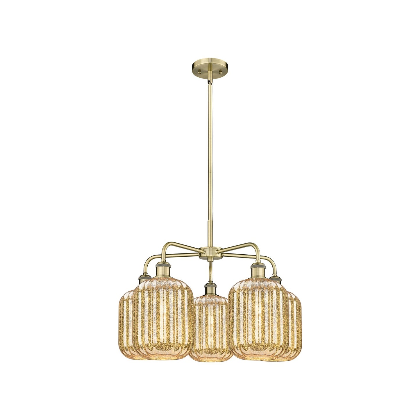 Innovations Preston Cylinder 25in 5-Light Chandelier | Industrial Antique Brass and Mercury Glass | Dining Room & Living Room | Model 516-5CR-AB-G460-7ME