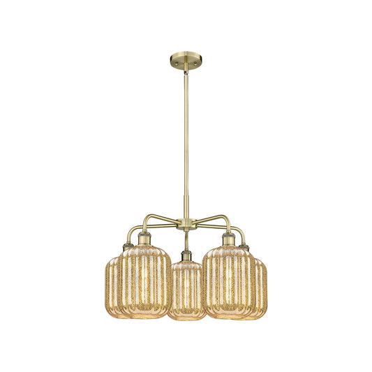 Innovations Preston Cylinder 25in 5-Light Chandelier | Industrial Antique Brass and Mercury Glass | Dining Room & Living Room | Model 516-5CR-AB-G460-7ME