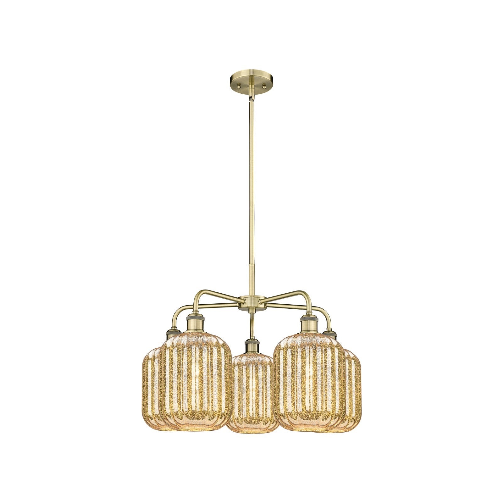 Innovations Preston Cylinder 25in 5-Light Chandelier | Industrial Antique Brass and Mercury Glass | Dining Room & Living Room | Model 516-5CR-AB-G460-7ME