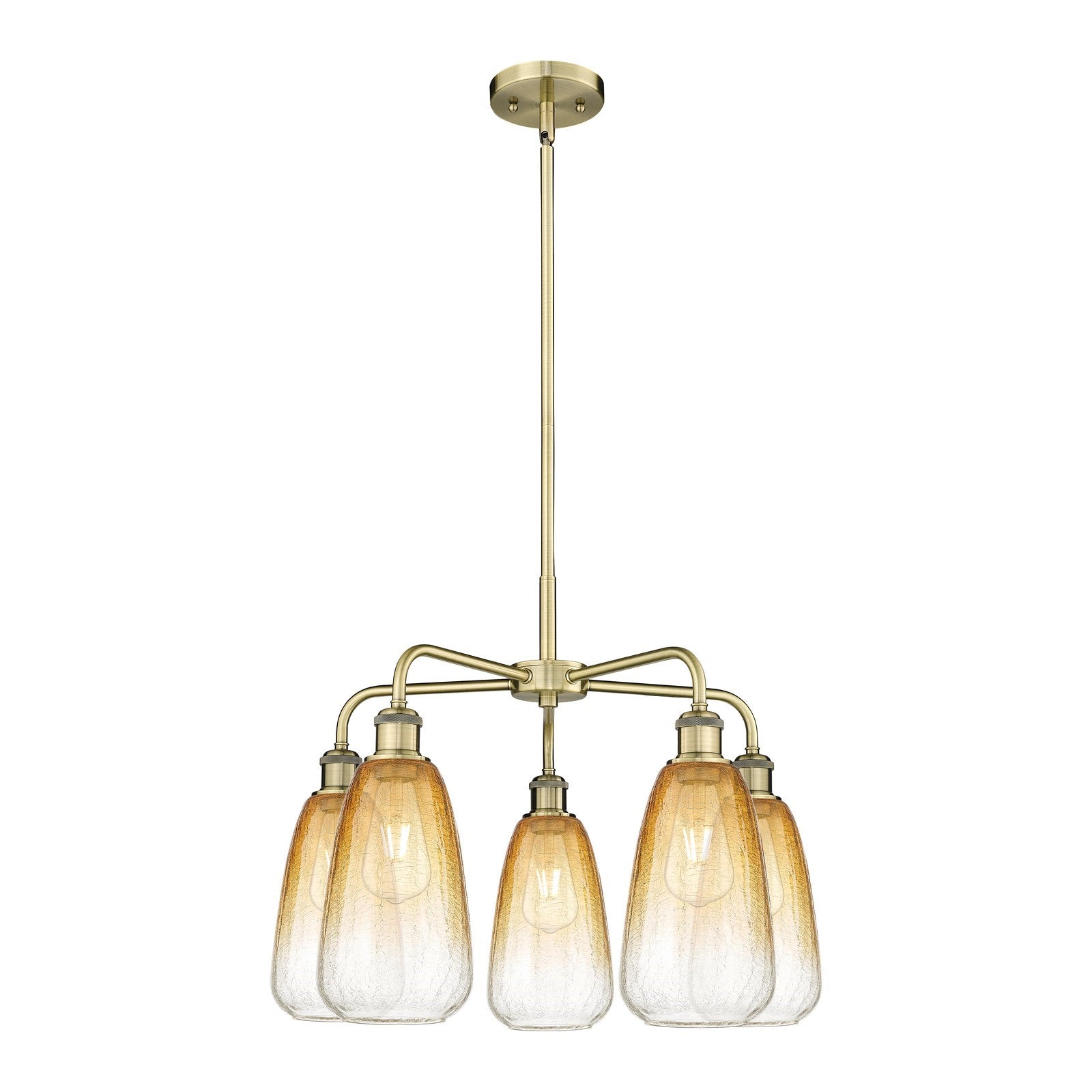 Innovations Brookhaven Almond 25in 5-Light Chandelier | Industrial Antique Brass and Amber Glass | Dining Room & Living Room | Model 516-5CR-AB-G480-6AM