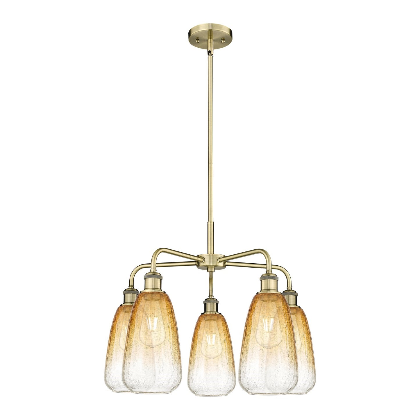 Innovations Brookhaven Almond 25in 5-Light Chandelier | Industrial Antique Brass and Amber Glass | Dining Room & Living Room | Model 516-5CR-AB-G480-6AM
