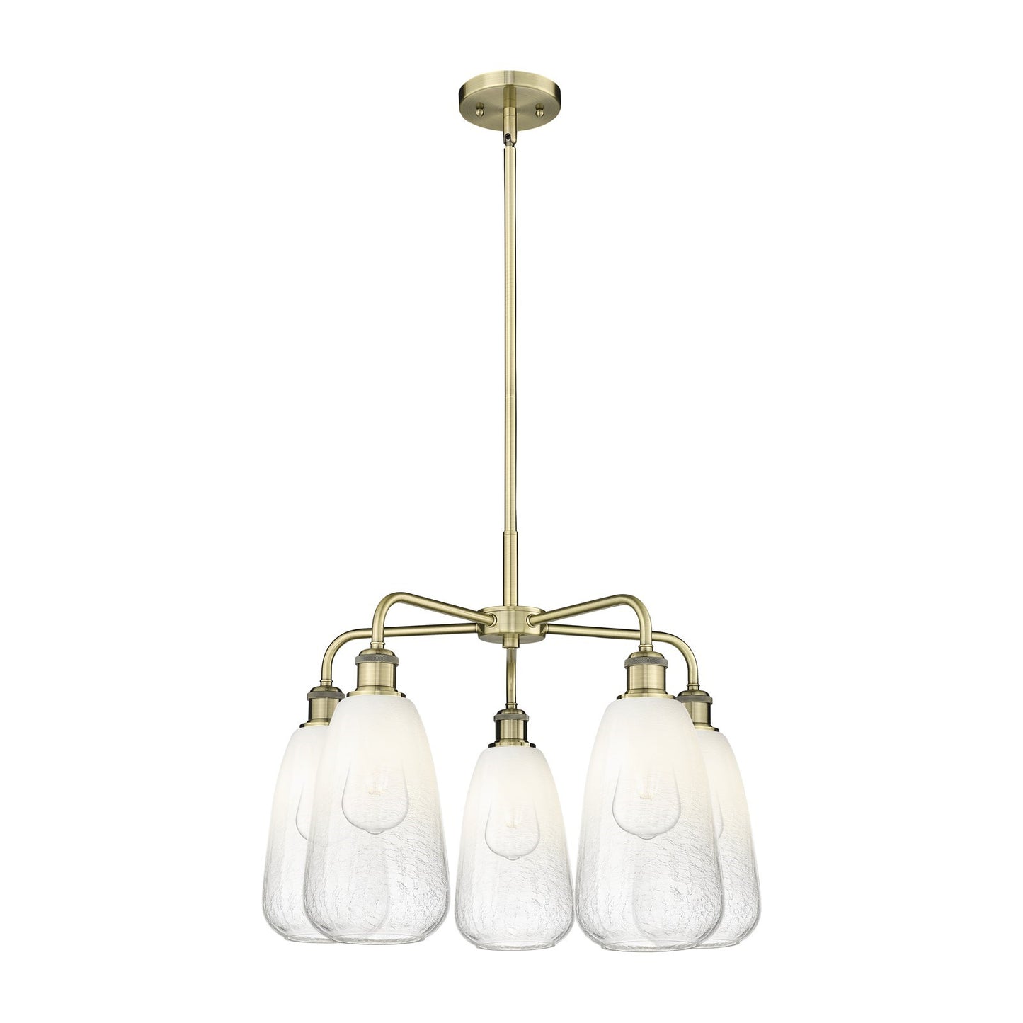 Innovations Brookhaven Almond 25in 5-Light Chandelier | Industrial Antique Brass and Opal Glass | Dining Room & Living Room | Model 516-5CR-AB-G480-6OP
