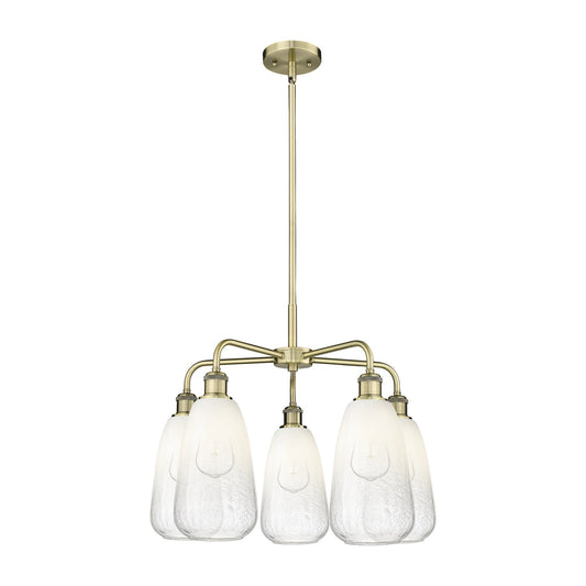 Innovations Brookhaven Almond 25in 5-Light Chandelier | Industrial Antique Brass and Opal Glass | Dining Room & Living Room | Model 516-5CR-AB-G480-6OP