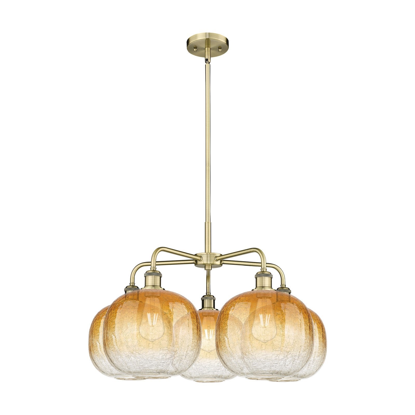 Innovations Brookhaven Sphere 29in 5-Light Chandelier | Industrial Antique Brass and Amber Glass | Dining Room & Kitchen | Model 516-5CR-AB-G481-10AM