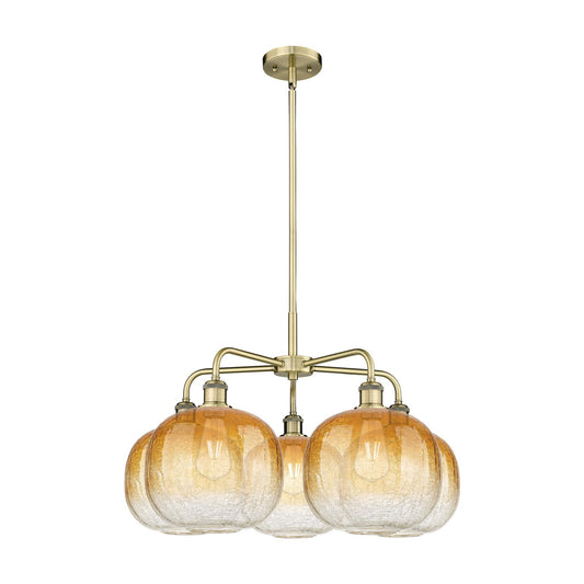 Innovations Brookhaven Sphere 29in 5-Light Chandelier | Industrial Antique Brass and Amber Glass | Dining Room & Kitchen | Model 516-5CR-AB-G481-10AM