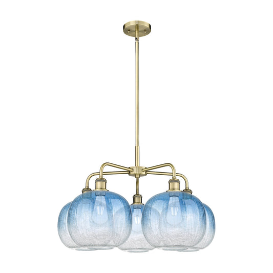 Innovations Brookhaven Sphere 29in 5-Light Chandelier | Industrial Antique Brass and Sapphire Blue Glass | Kitchen Island & | Model 516-5CR-AB-G481-10SB