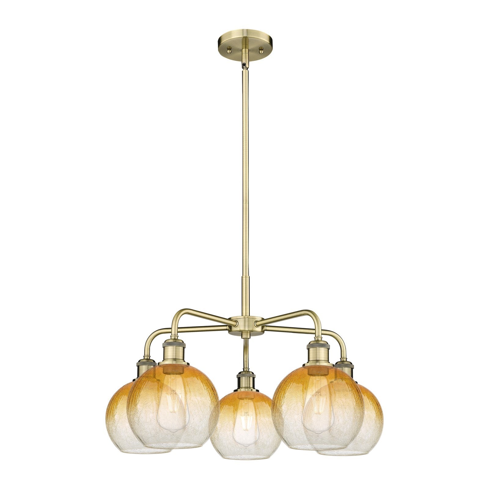 Innovations Brookhaven Globe 26in 5-Light Chandelier | Industrial Antique Brass and Amber Glass | Dining Room & Living Room | Model 516-5CR-AB-G483-8AM