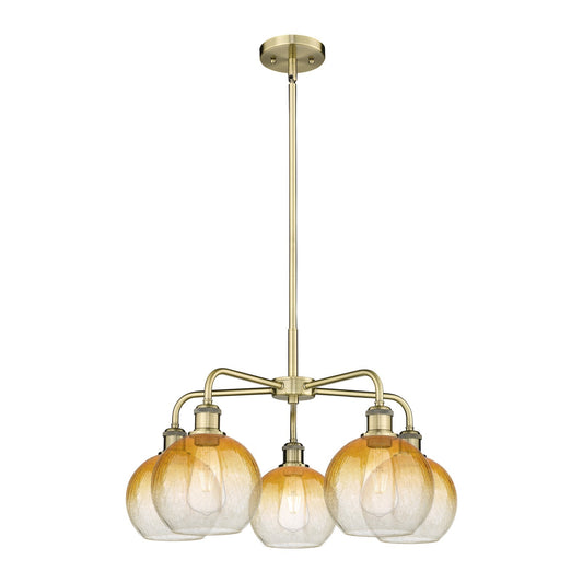 Innovations Brookhaven Globe 26in 5-Light Chandelier | Industrial Antique Brass and Amber Glass | Dining Room & Living Room | Model 516-5CR-AB-G483-8AM