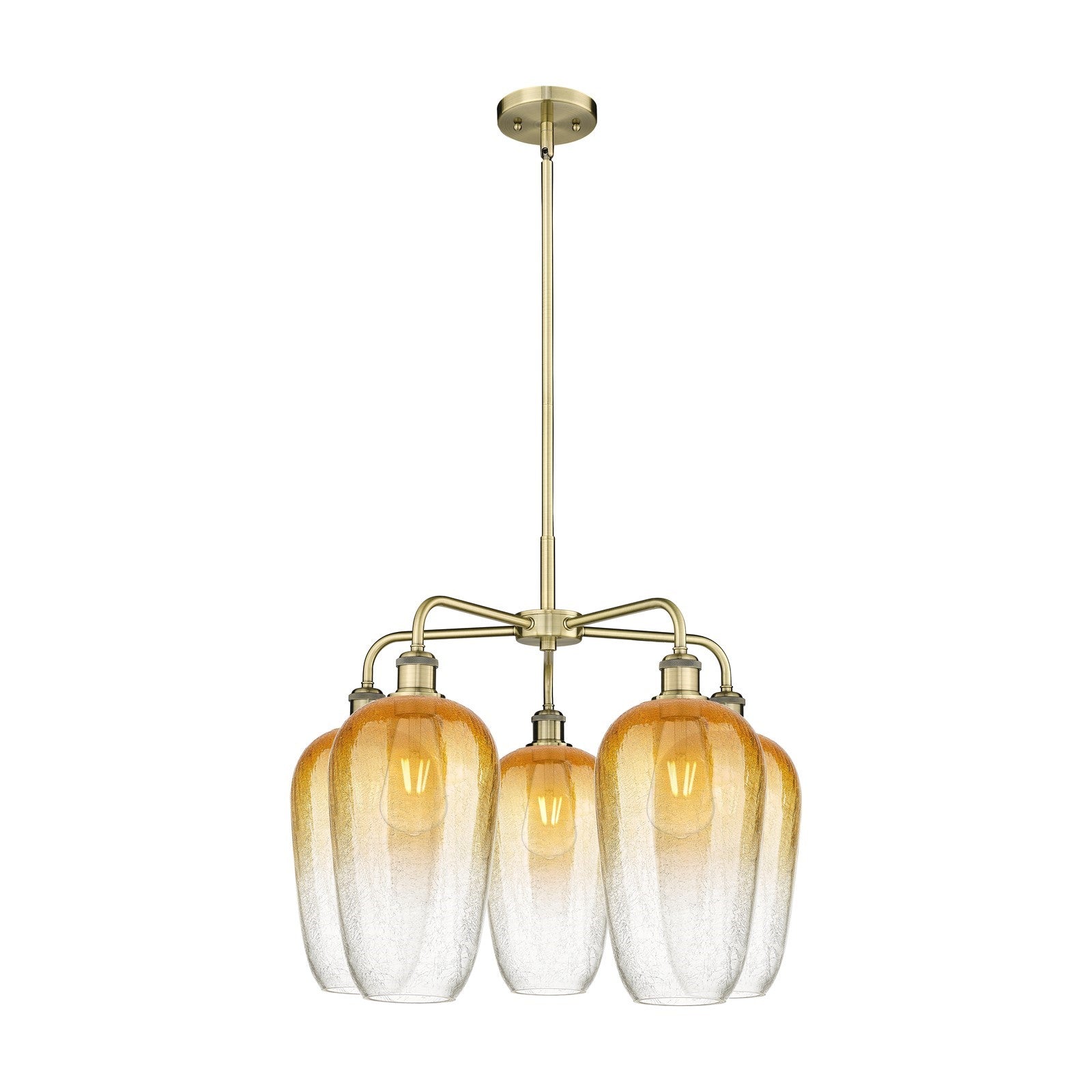 Innovations Brookhaven Flute 26in 5-Light Chandelier | Industrial Antique Brass Steel and Amber Glass | Dining Room & Living | Model 516-5CR-AB-G484-7AM