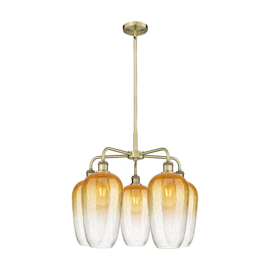 Innovations Brookhaven Flute 26in 5-Light Chandelier | Industrial Antique Brass Steel and Amber Glass | Dining Room & Living | Model 516-5CR-AB-G484-7AM