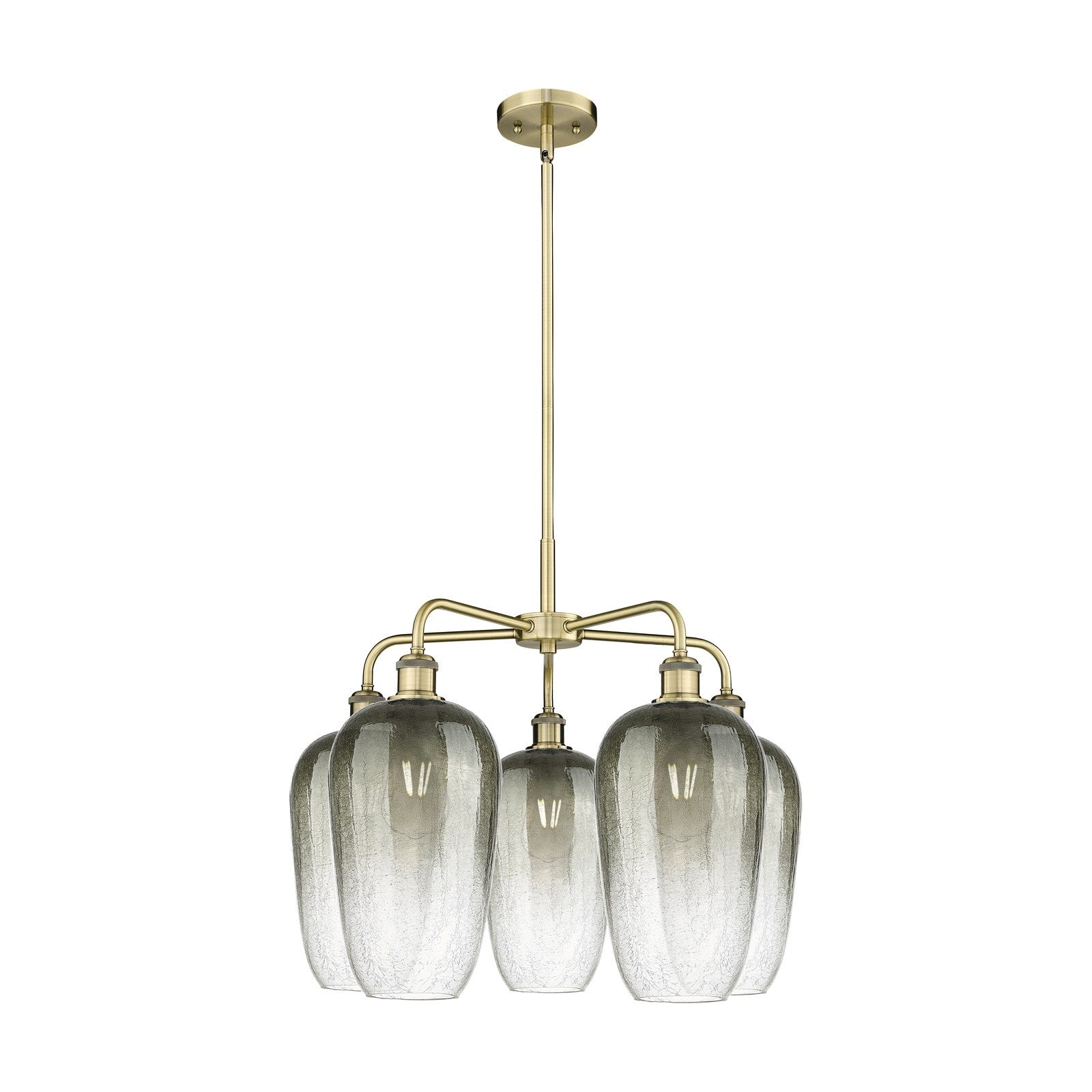 Innovations Brookhaven Flute 26in 5-Light Chandelier | Industrial Antique Brass and Slate Glass | Dining Room & Living Room | Model 516-5CR-AB-G484-7SL