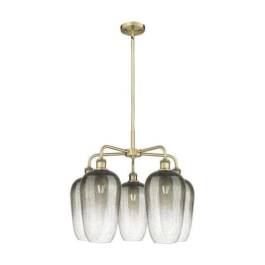 Innovations Brookhaven Flute 26in 5-Light Chandelier | Industrial Antique Brass and Slate Glass | Dining Room & Living Room | Model 516-5CR-AB-G484-7SL