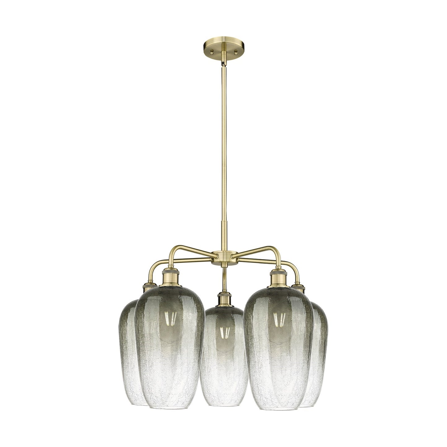 Innovations Brookhaven Flute 26in 5-Light Chandelier | Industrial Antique Brass and Slate Glass | Dining Room & Living Room | Model 516-5CR-AB-G484-7SL