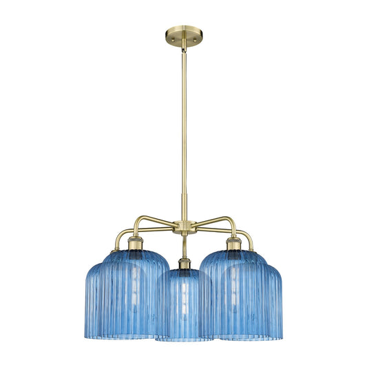 Innovations Bridal Veil 23in 5-Light Chandelier | Art Nouveau Antique Brass and Princess Blue Ribbed Glass | Dining Room & | Model 516-5CR-AB-G559-8BL