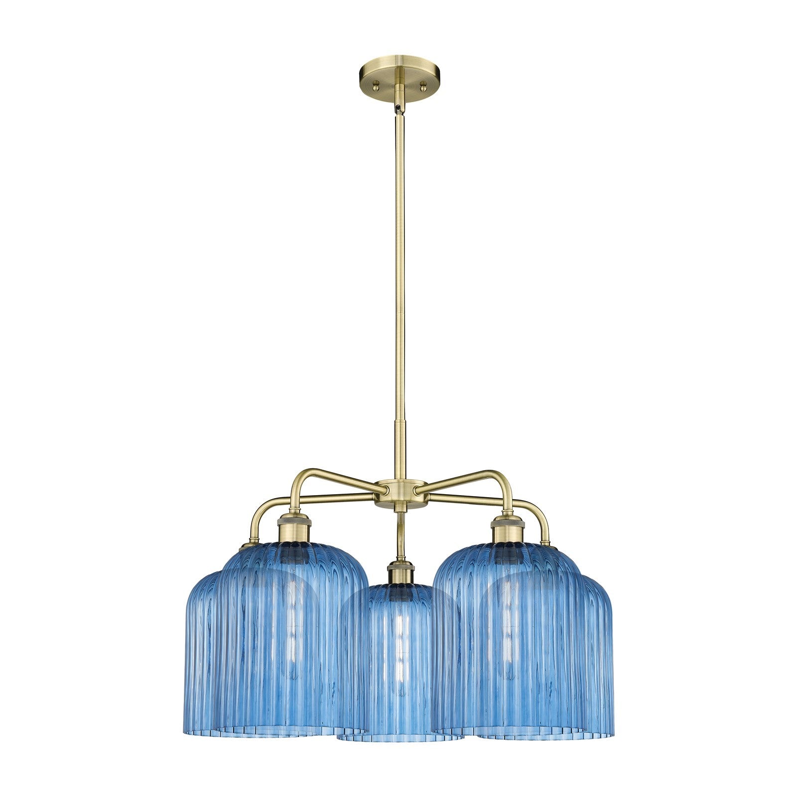 Innovations Bridal Veil 23in 5-Light Chandelier | Art Nouveau Antique Brass and Princess Blue Ribbed Glass | Dining Room & | Model 516-5CR-AB-G559-8BL