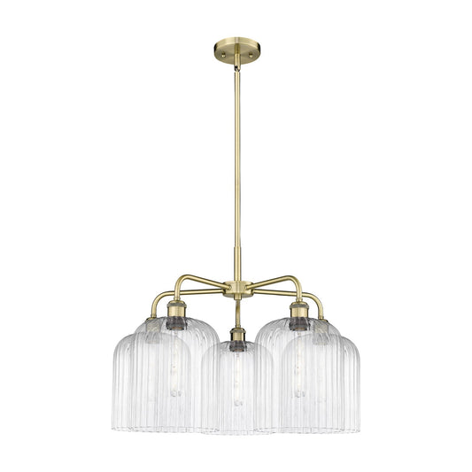Innovations Bridal Veil 23in 5-Light Chandelier | Art Nouveau Antique Brass Steel and Clear Ribbed Glass | Kitchen Island & | Model 516-5CR-AB-G559-8CL