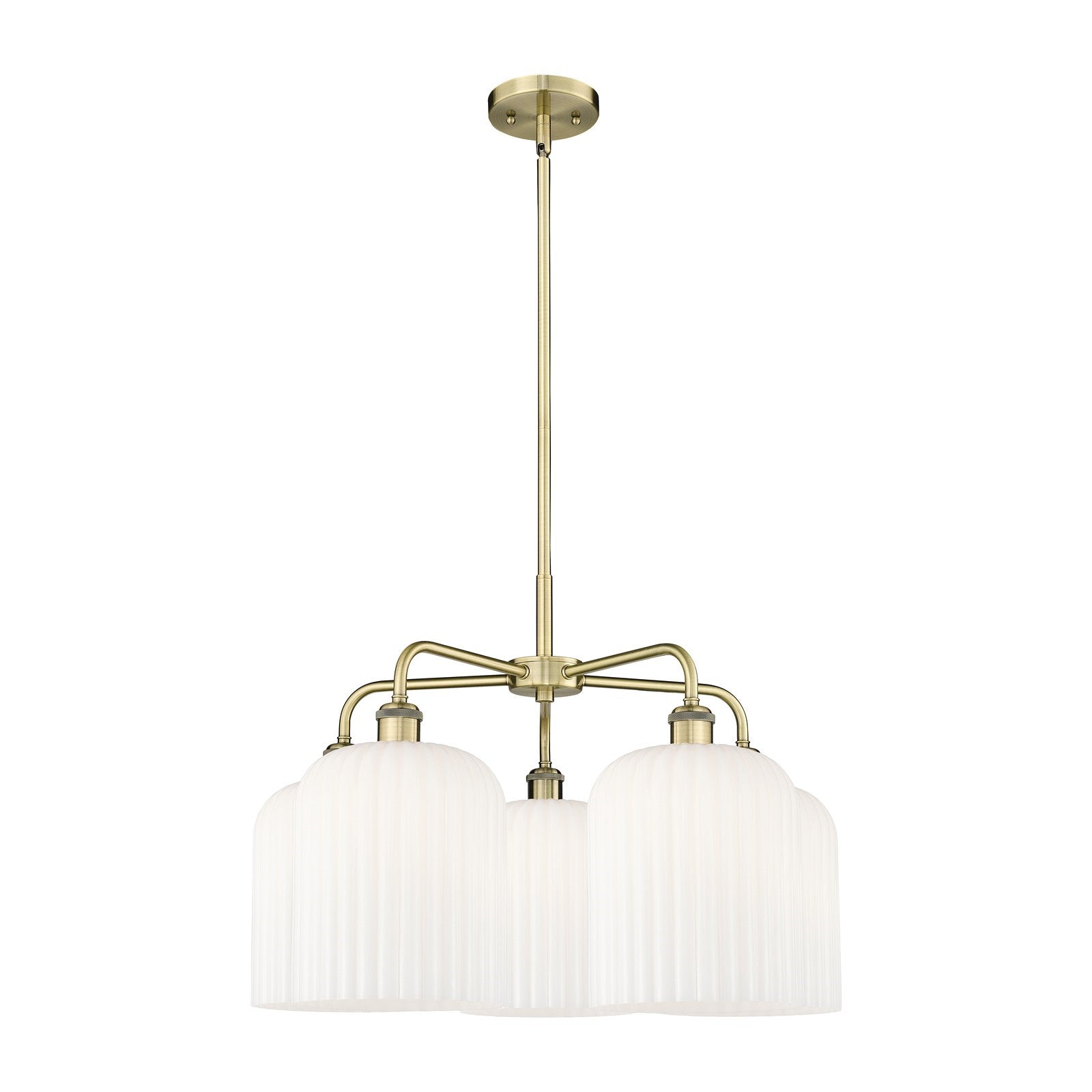 Innovations Bridal Veil 23in 5-Light Chandelier | Art Nouveau Antique Brass and Gloss White Glass | Kitchen Island & Dining | Model 516-5CR-AB-G559-8GWH