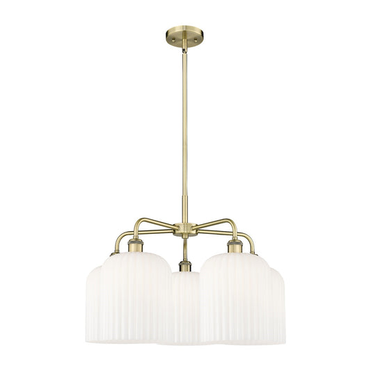 Innovations Bridal Veil 23in 5-Light Chandelier | Art Nouveau Antique Brass and Gloss White Glass | Kitchen Island & Dining | Model 516-5CR-AB-G559-8GWH