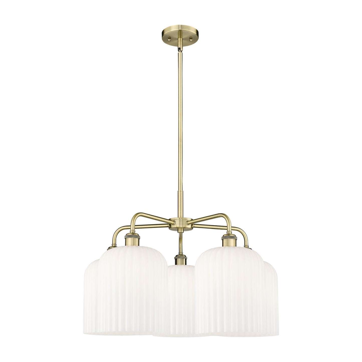 Innovations Bridal Veil 23in 5-Light Chandelier | Art Nouveau Antique Brass and Gloss White Glass | Kitchen Island & Dining | Model 516-5CR-AB-G559-8GWH