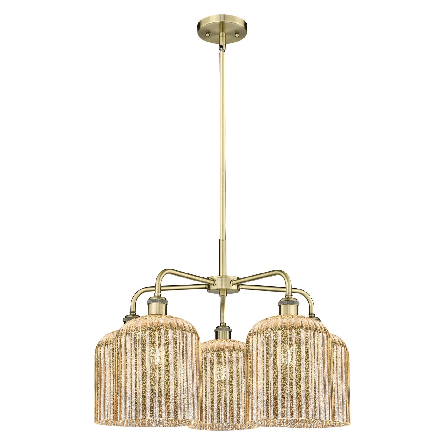 Innovations Bridal Veil 23in 5-Light Chandelier | Art Nouveau Antique Brass Steel and Mercury Ribbed Glass | Dining Room & | Model 516-5CR-AB-G559-8ME