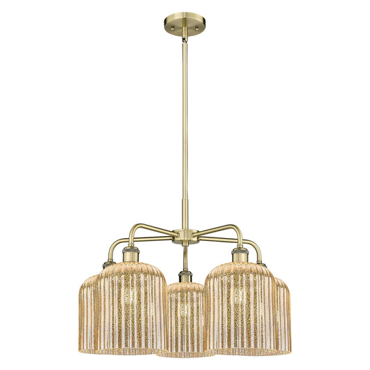 Innovations Bridal Veil 23in 5-Light Chandelier | Art Nouveau Antique Brass Steel and Mercury Ribbed Glass | Dining Room & | Model 516-5CR-AB-G559-8ME