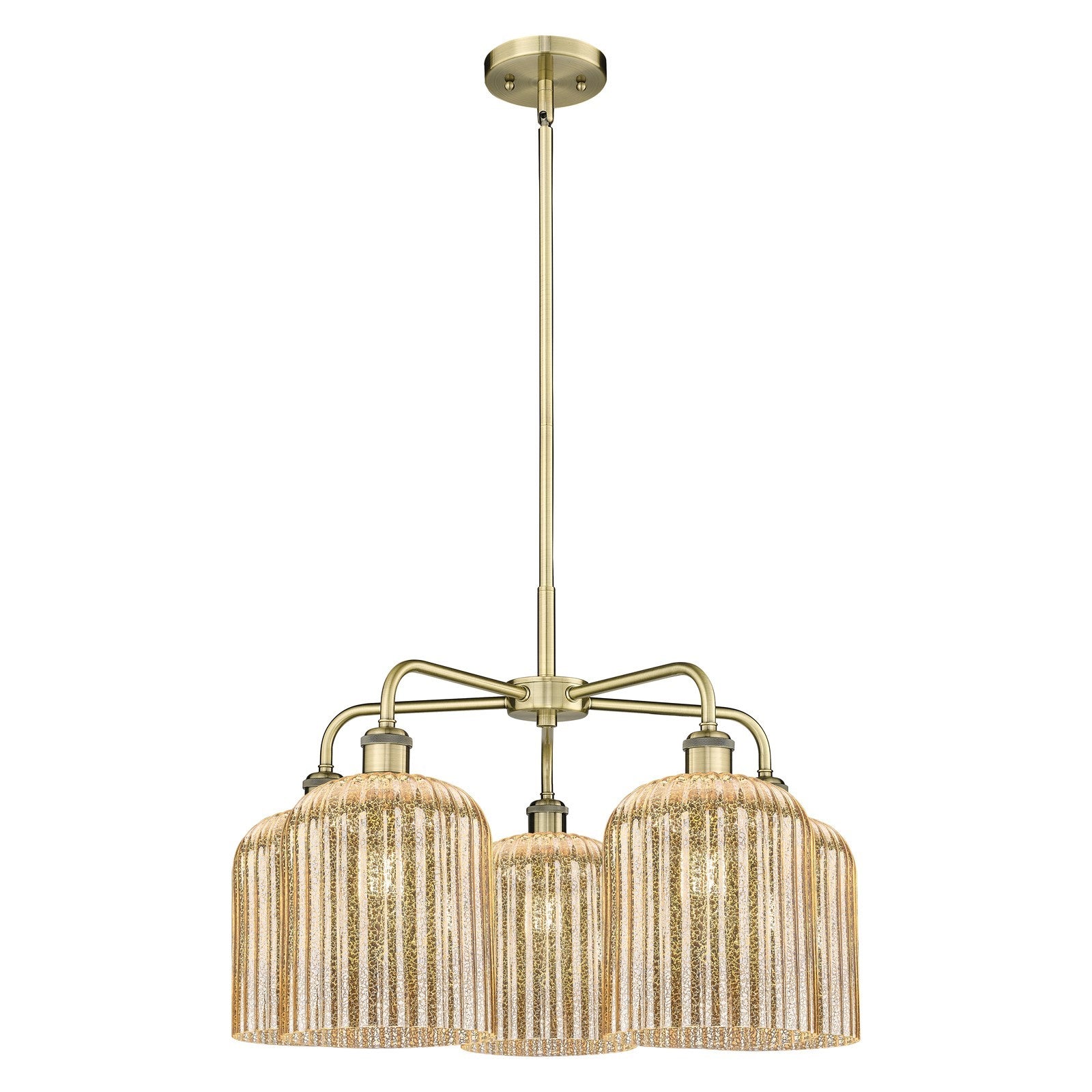 Innovations Bridal Veil 23in 5-Light Chandelier | Art Nouveau Antique Brass Steel and Mercury Ribbed Glass | Dining Room & | Model 516-5CR-AB-G559-8ME
