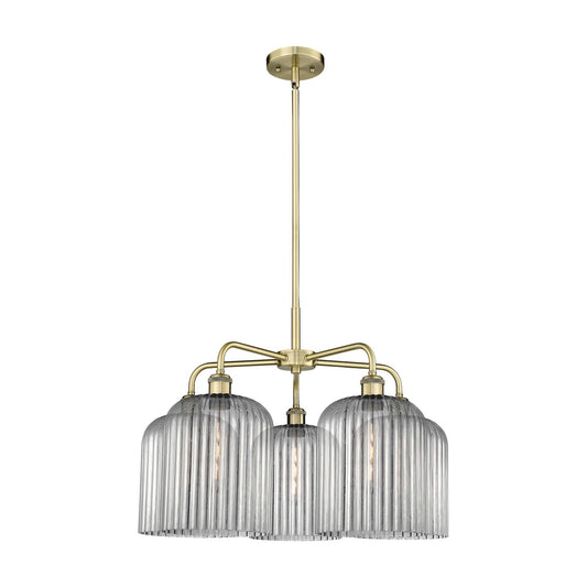 Innovations Bridal Veil 23in 5-Light Chandelier | Art Nouveau Antique Brass and Light Smoke Ribbed Glass | Dining Room & | Model 516-5CR-AB-G559-8SM
