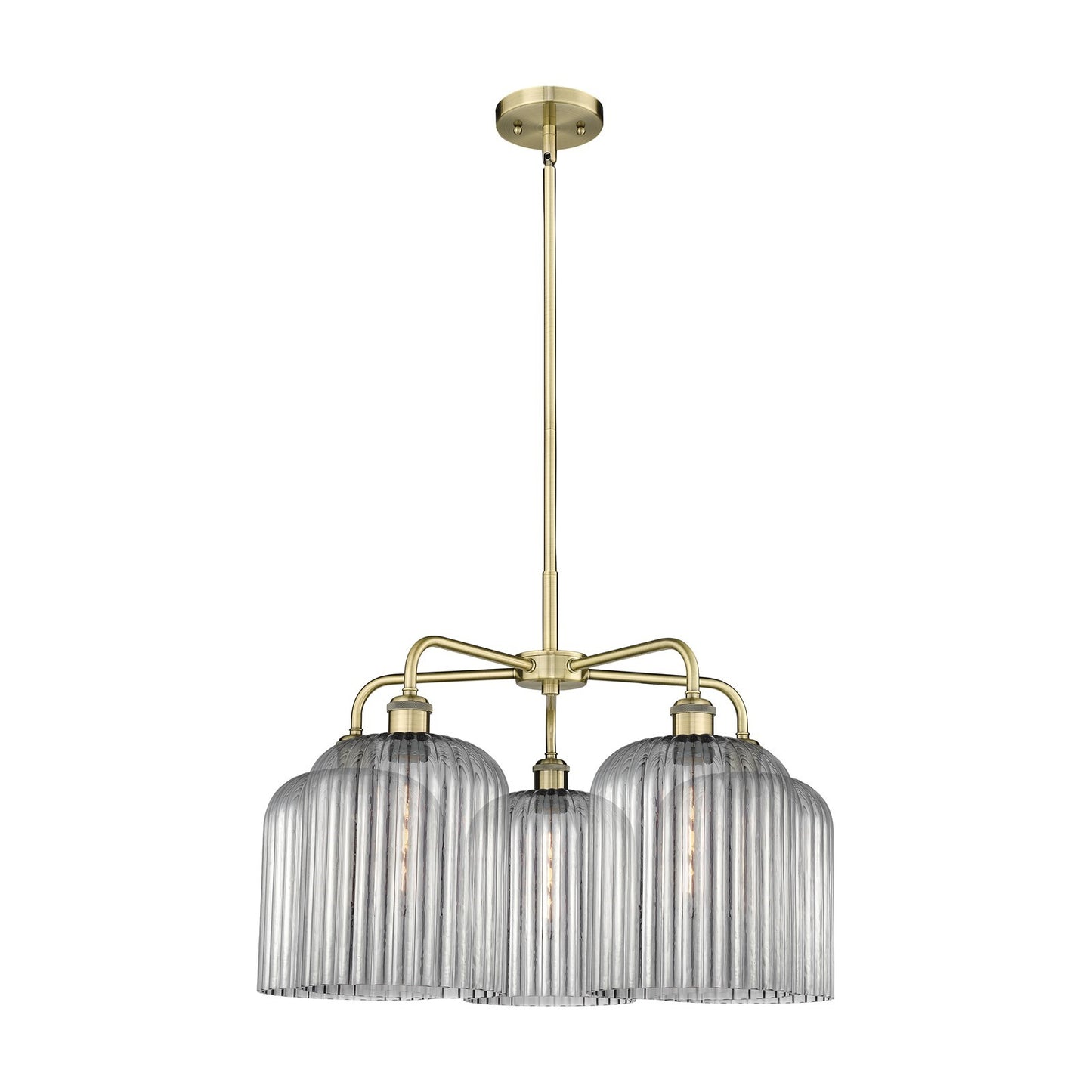 Innovations Bridal Veil 23in 5-Light Chandelier | Art Nouveau Antique Brass and Light Smoke Ribbed Glass | Dining Room & | Model 516-5CR-AB-G559-8SM