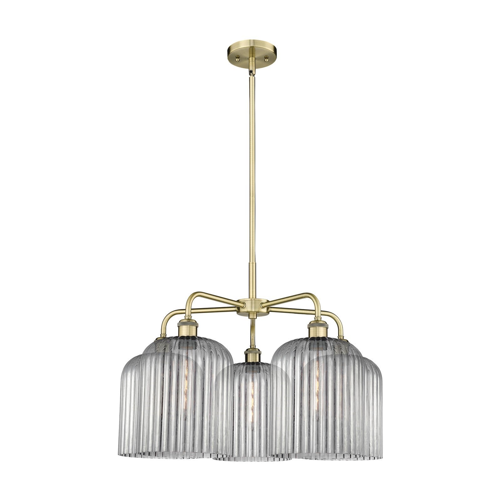 Innovations Bridal Veil 23in 5-Light Chandelier | Art Nouveau Antique Brass and Light Smoke Ribbed Glass | Dining Room & | Model 516-5CR-AB-G559-8SM