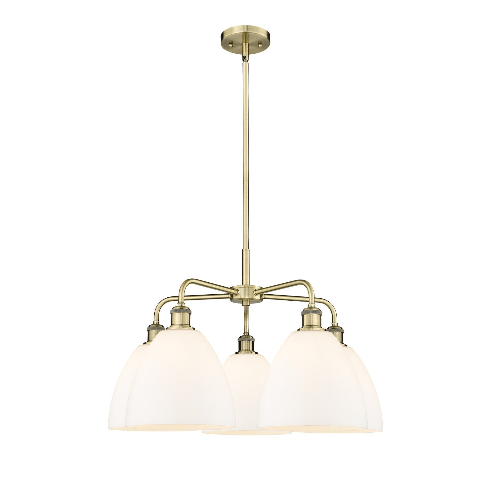 Innovations Bristol 27in 5-Light Chandelier | Industrial Antique Brass and Matte White Glass | Kitchen Island & Dining Room | 27 | Model 516-5CR-AB-GBD-91