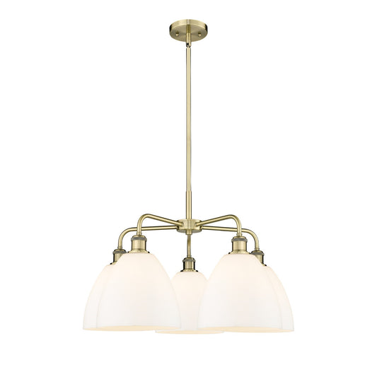 Innovations Bristol 27in 5-Light Chandelier | Industrial Antique Brass and Matte White Glass | Kitchen Island & Dining Room | 27 | Model 516-5CR-AB-GBD-91
