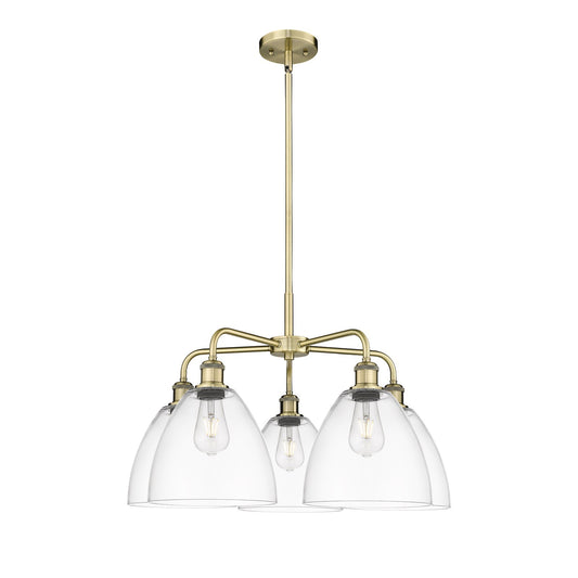 Innovations Bristol 27in 5-Light Chandelier | Industrial Antique Brass Steel and Clear Glass | Dining Room & Living Room | 27 x | Model 516-5CR-AB-GBD-92