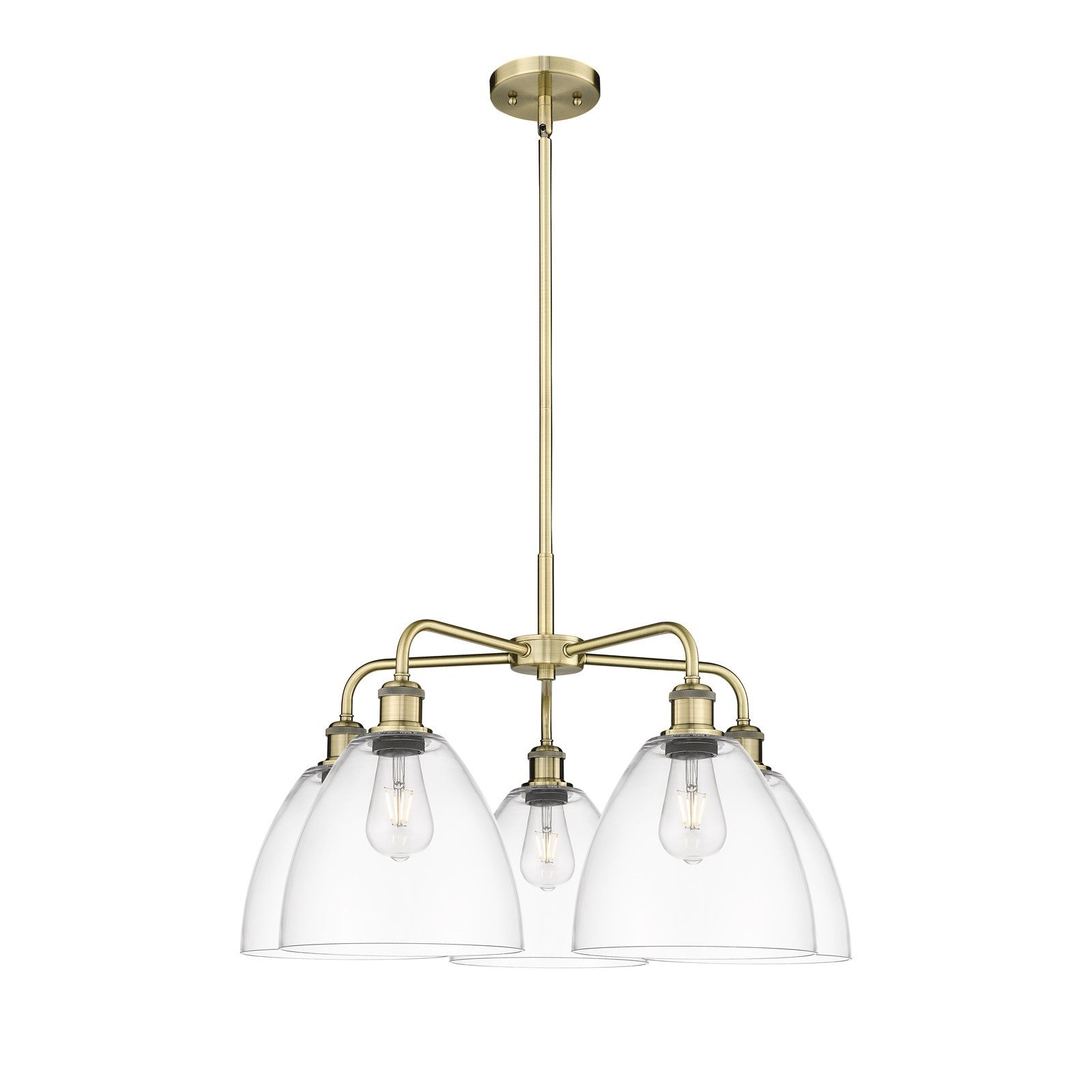 Innovations Bristol 27in 5-Light Chandelier | Industrial Antique Brass Steel and Clear Glass | Dining Room & Living Room | 27 x | Model 516-5CR-AB-GBD-92