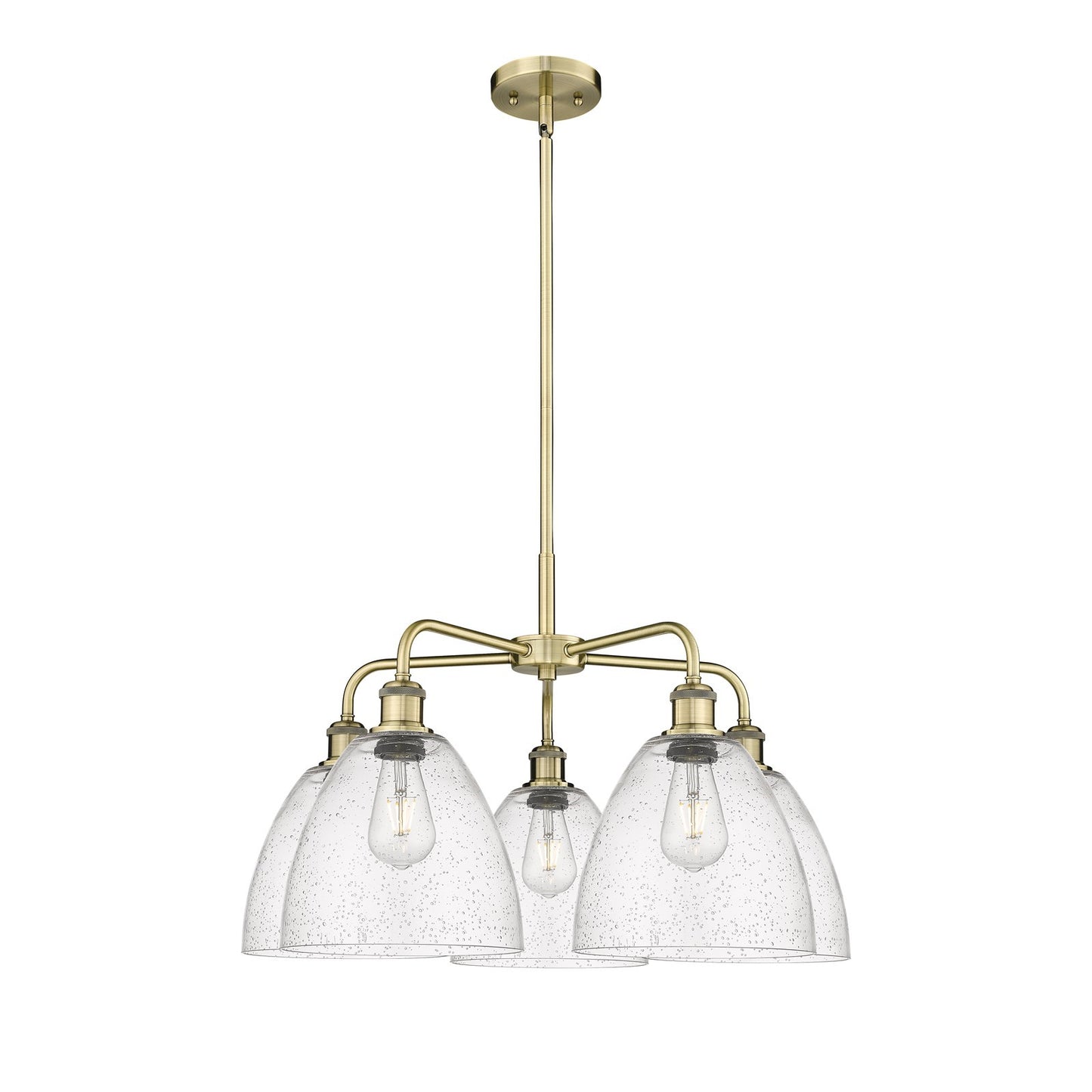 Innovations Bristol 27in 5-Light Chandelier | Industrial Antique Brass Steel and Seedy Glass | Dining Room & Living Room | 27 x | Model 516-5CR-AB-GBD-94