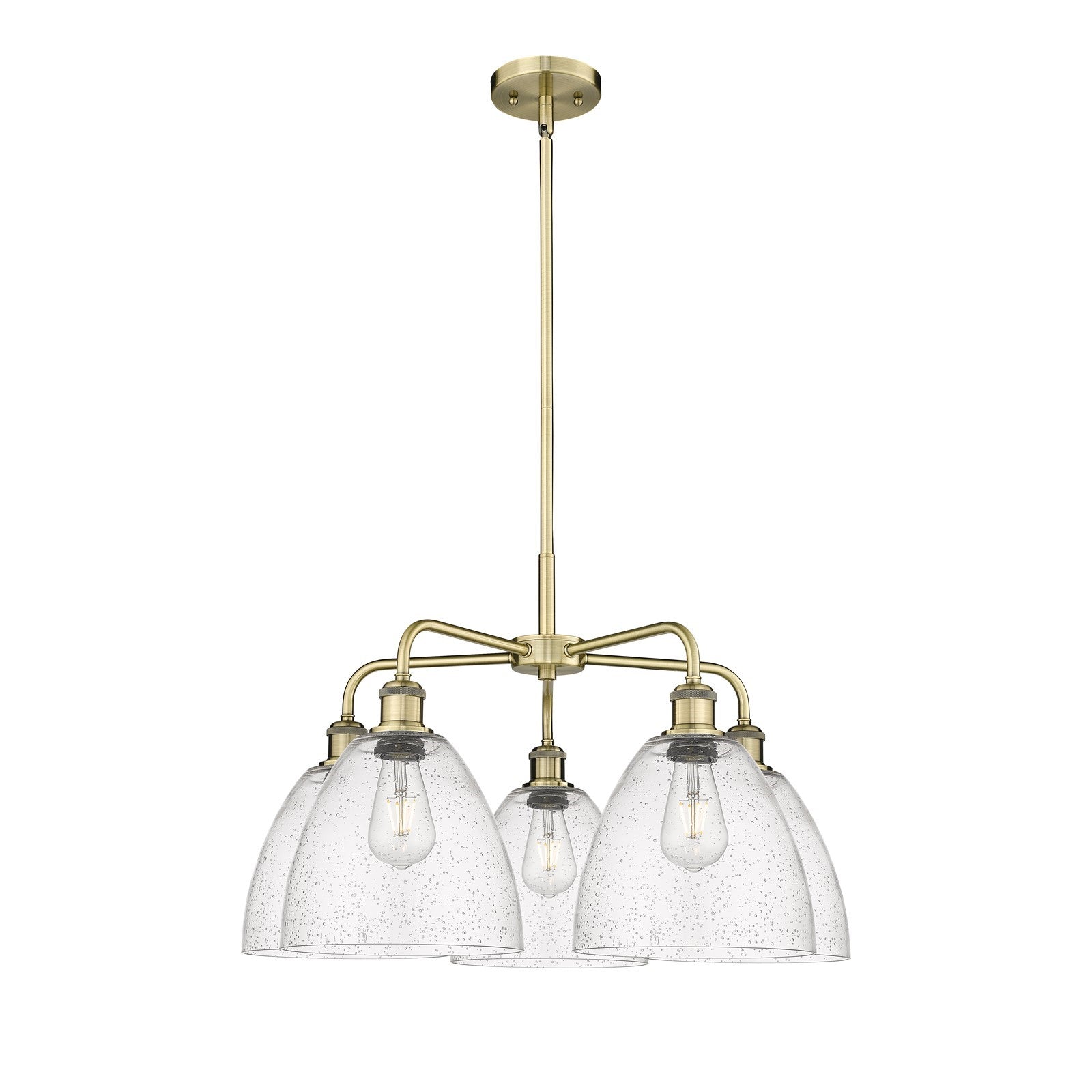 Innovations Bristol 27in 5-Light Chandelier | Industrial Antique Brass Steel and Seedy Glass | Dining Room & Living Room | 27 x | Model 516-5CR-AB-GBD-94