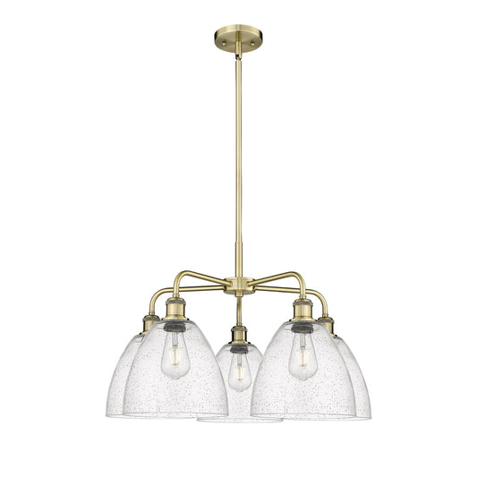 Innovations Bristol 27in 5-Light Chandelier | Industrial Antique Brass Steel and Seedy Glass | Dining Room & Living Room | 27 x | Model 516-5CR-AB-GBD-94