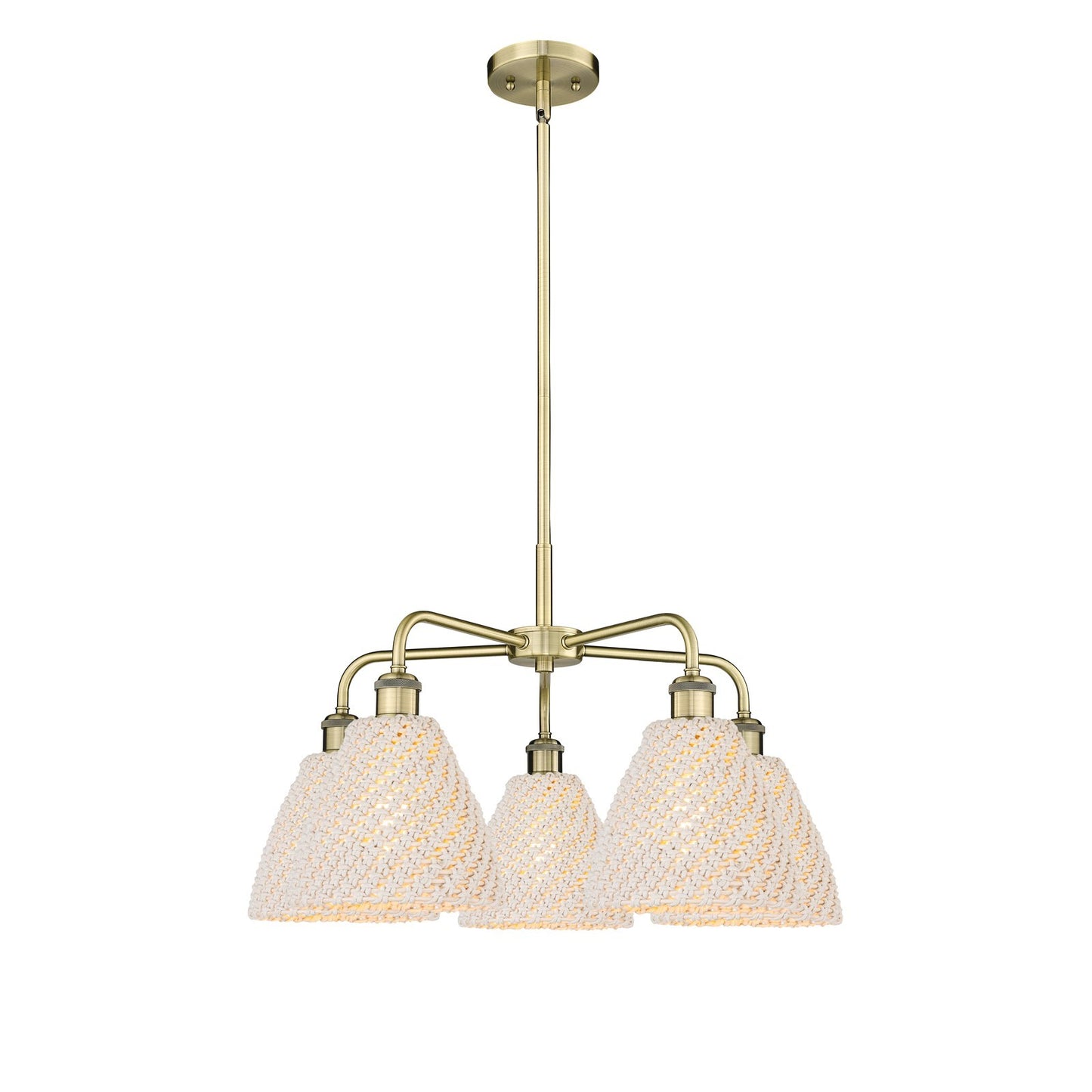 Innovations Bristol Natural 26in 5-Light Chandelier | Industrial Antique Brass and Natural Fiber Dome Shade | Kitchen Island | Model 516-5CR-AB-NBD-75-NAT