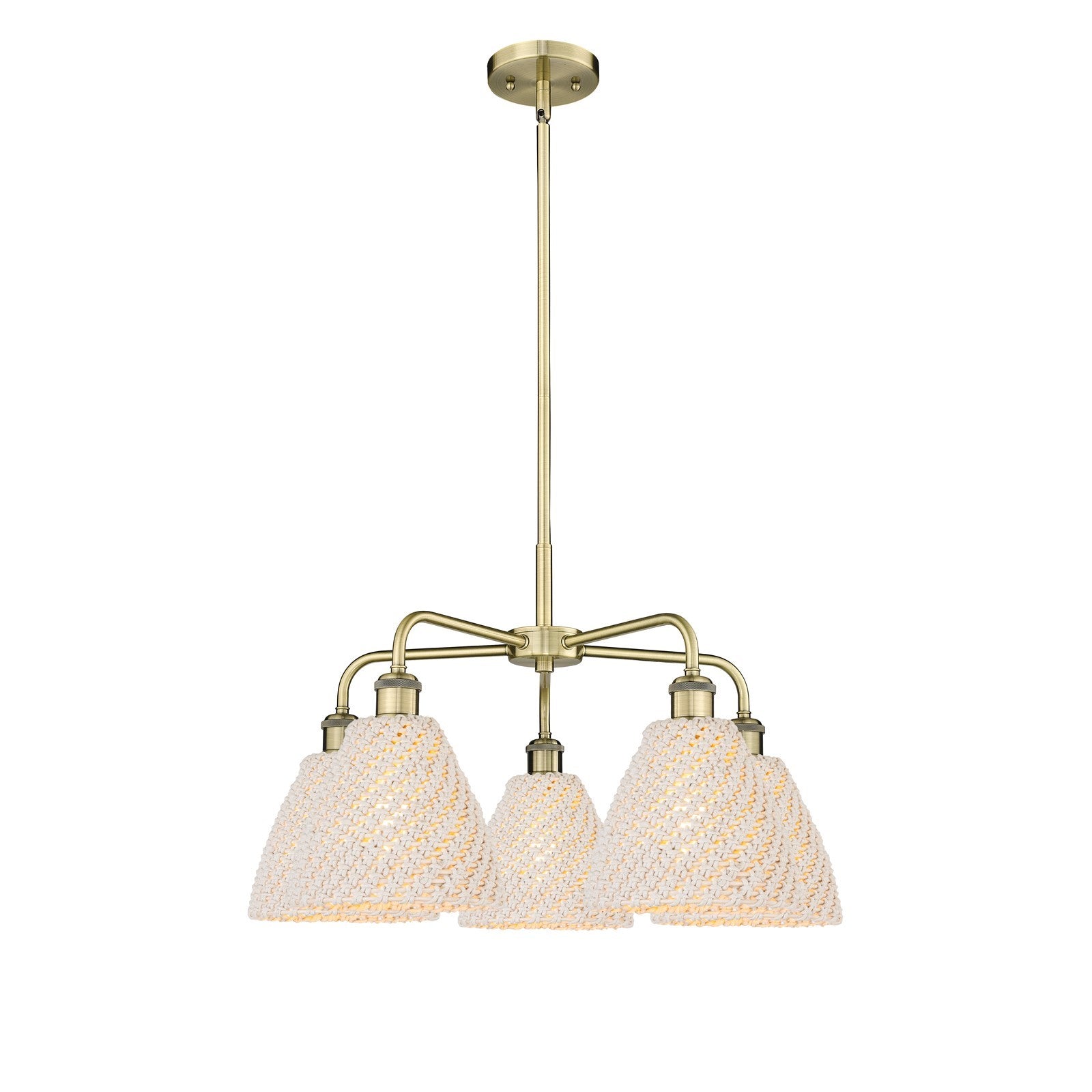 Innovations Bristol Natural 26in 5-Light Chandelier | Industrial Antique Brass and Natural Fiber Dome Shade | Kitchen Island | Model 516-5CR-AB-NBD-75-NAT