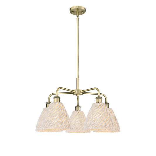 Innovations Bristol Natural 26in 5-Light Chandelier | Industrial Antique Brass and Natural Fiber Dome Shade | Kitchen Island | Model 516-5CR-AB-NBD-75-NAT