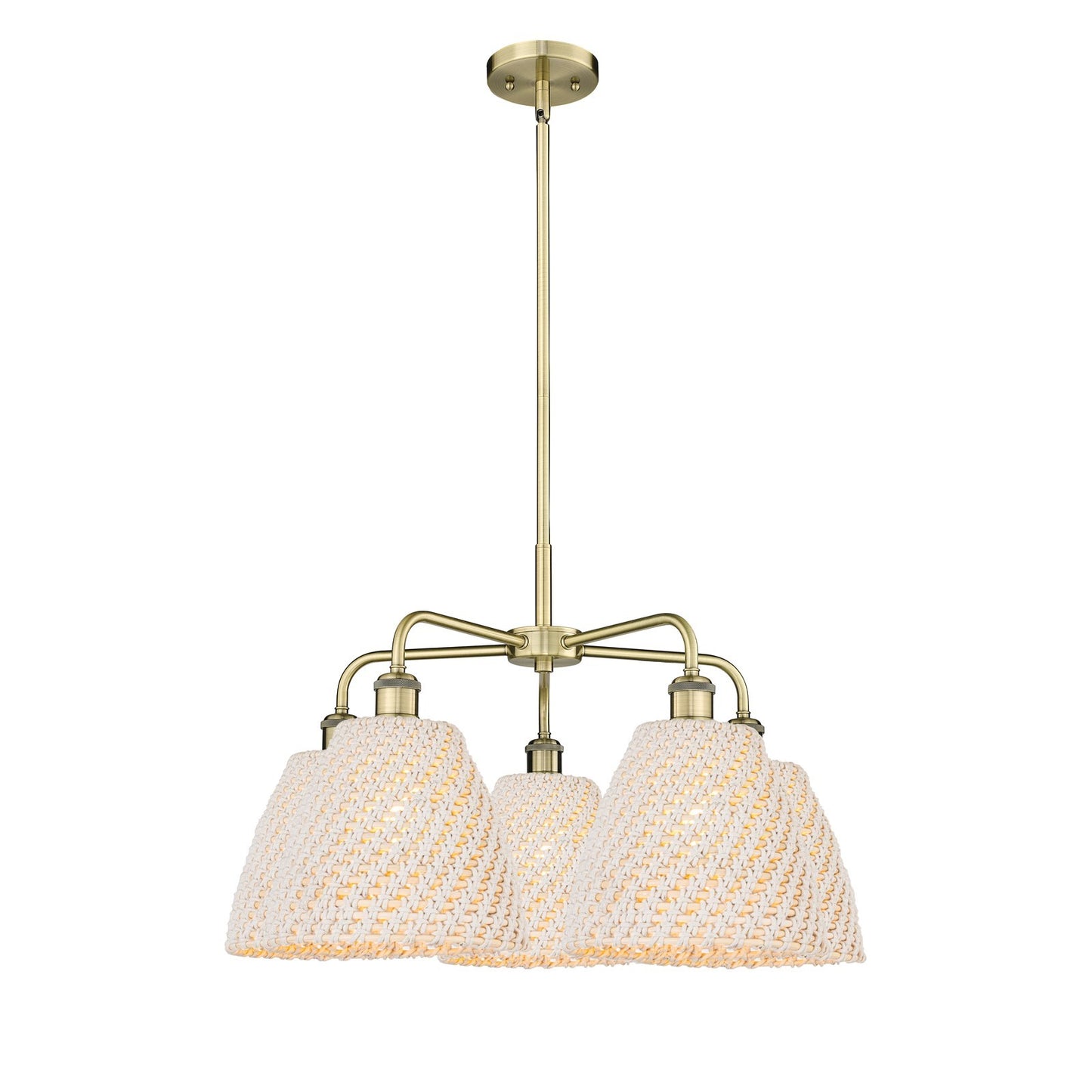 Innovations Bristol Natural 28in 5-Light Chandelier | Industrial Antique Brass and Natural Fiber Dome Shade | Dining Room & | Model 516-5CR-AB-NBD-9-NAT