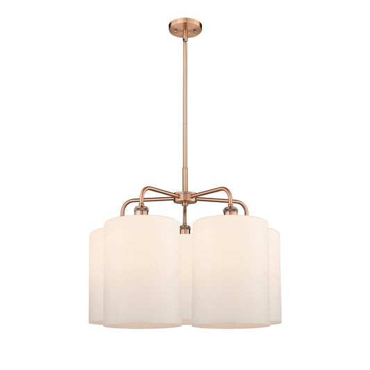 Innovations Cobbleskill 28in 5-Light Chandelier | Industrial Antique Copper and Matte White Glass | Dining Room & Living Room | Model 516-5CR-AC-G111-L