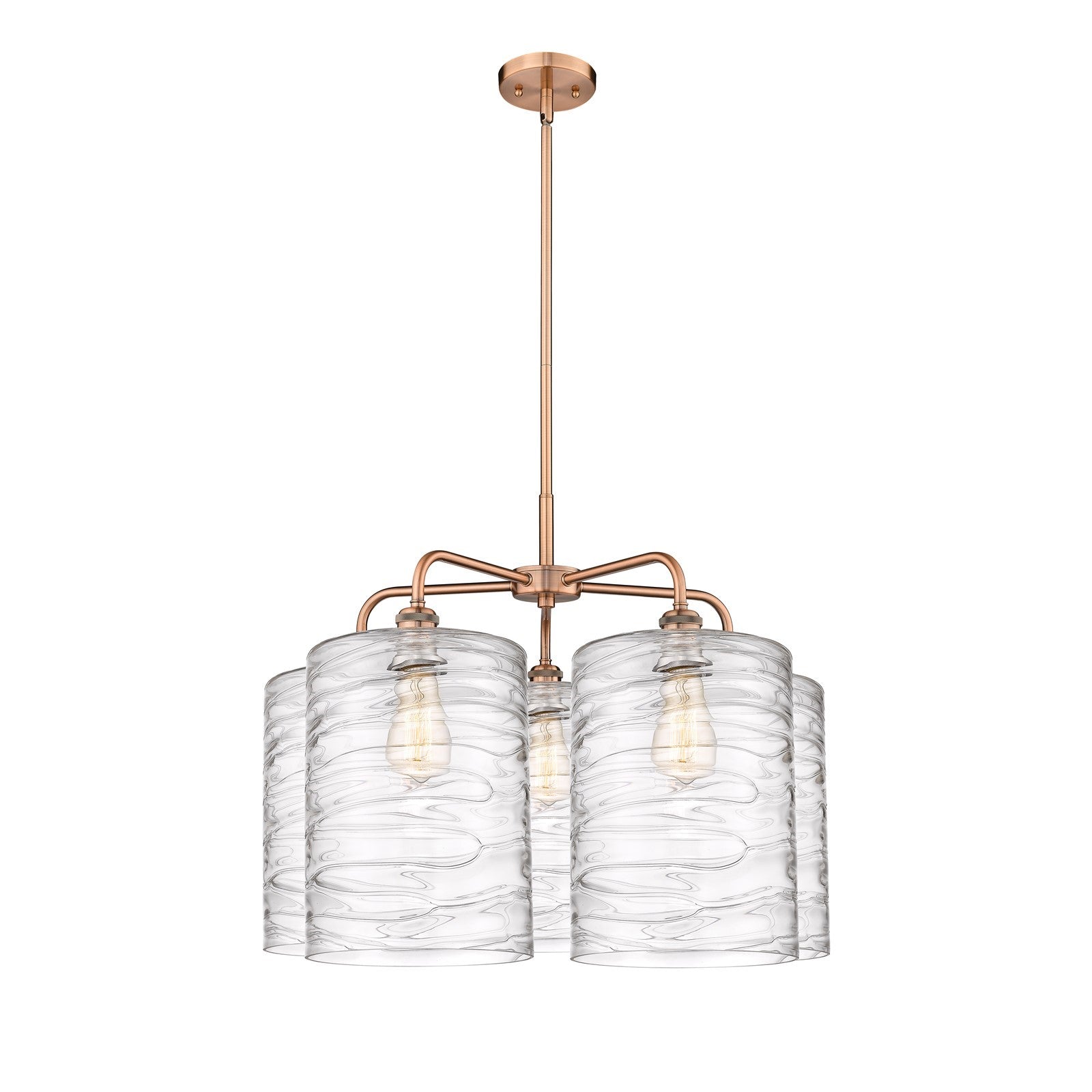 Innovations Cobbleskill 28in 5-Light Chandelier | Industrial Antique Copper Steel and Deco Swirl Glass | Dining Room & Living | Model 516-5CR-AC-G1113-L